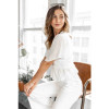 White ruffled blouse v neck flowy short sleeves elastic waist