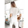 White ruffled blouse v neck flowy short sleeves elastic waist
