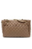 Mocha Quilted Chain Handbag Front Pocket Zipper Closure Back easy access pocket Medium to Large  size Bag, Exquisite Luxurious Head Turning Handbag
