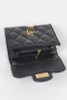 Black quilted Crossbody wallet 4.25 wide by 3.75 high by 1.25 deep polyurethane, mixed metal