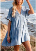 Wrinkled style tiered blue dress