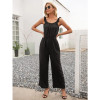 Ruffle strap jumpsuit solid color in black
