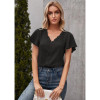 Lace trim solid color blouse in black