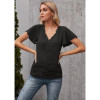 Lace trim solid color blouse in black