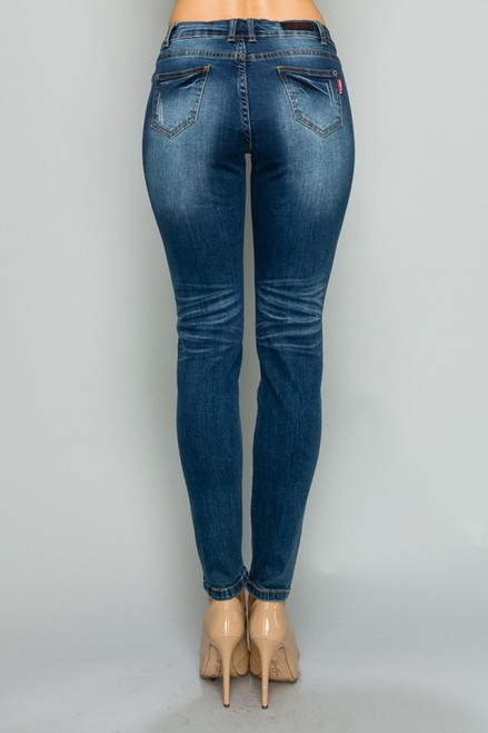 Mid Rise Solid Stretch Skinny Jeans