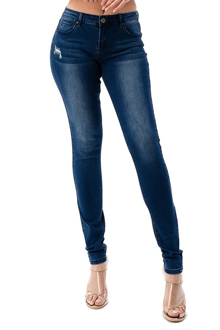 Stretch mid rise jeans medium blue buttery soft