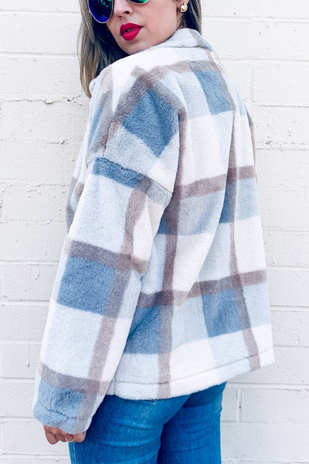 Plaid printed faux fur cozy jacket
