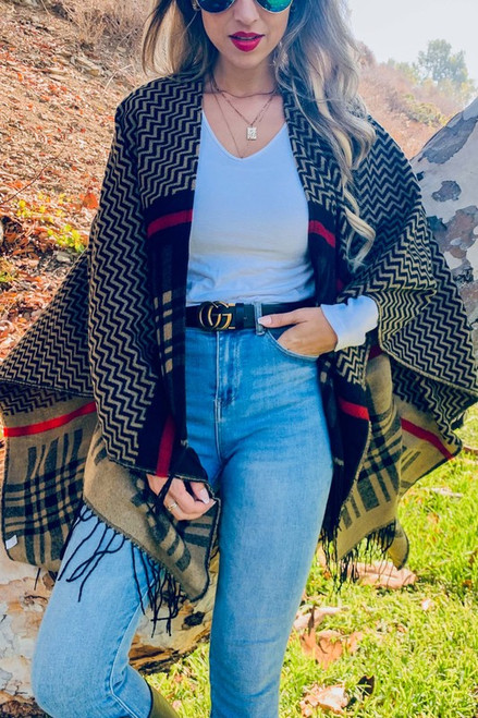 Plaid printed cozy Rouhana cardigan with tassel