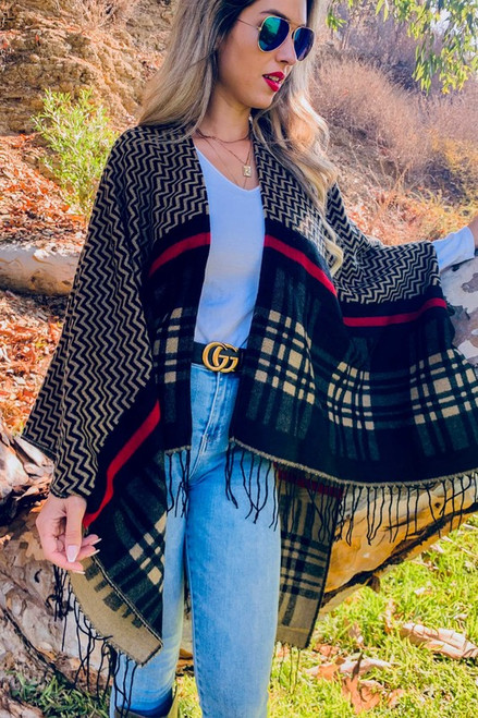 Plaid printed cozy Rouhana cardigan with tassel