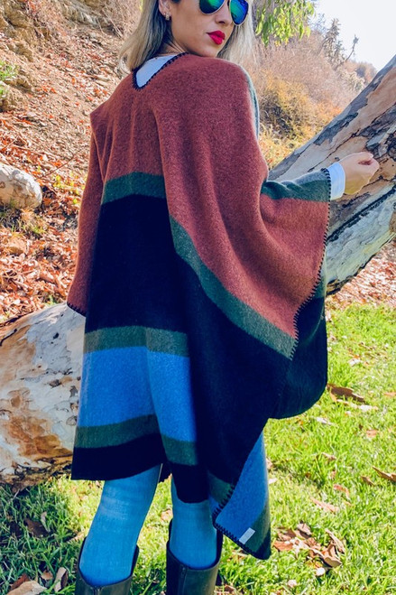 Color blocked stitch detail cozy ruana cardigan