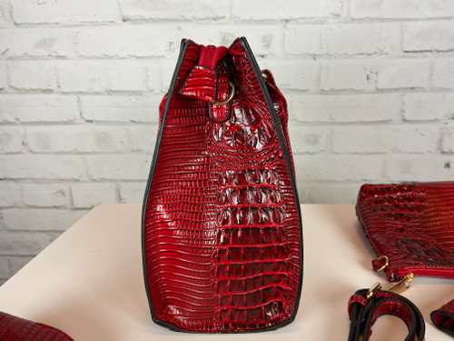 Red 4-in-1 boxy satchel faux leather with heavy gold hardware