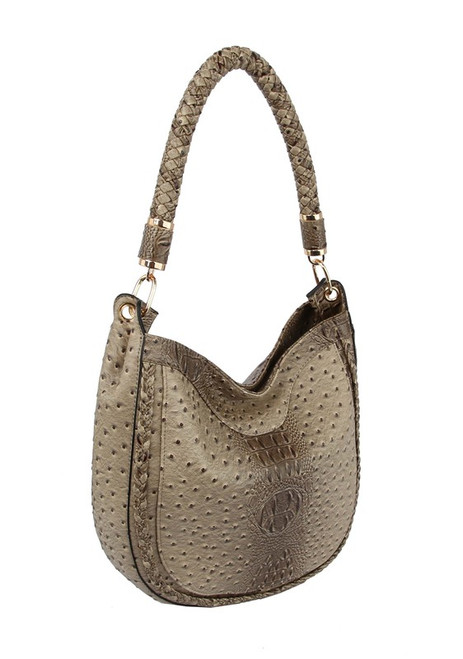 Stone color tone 2 in 1 ostrich hobo handbag and wallet set
