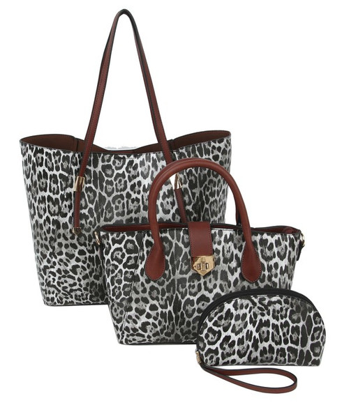 Black leopard croc 3-in-1 tote, satchel & clutch