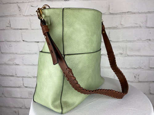 Sage Hobo Handbag, Braided adjustable Strap with large pockets.