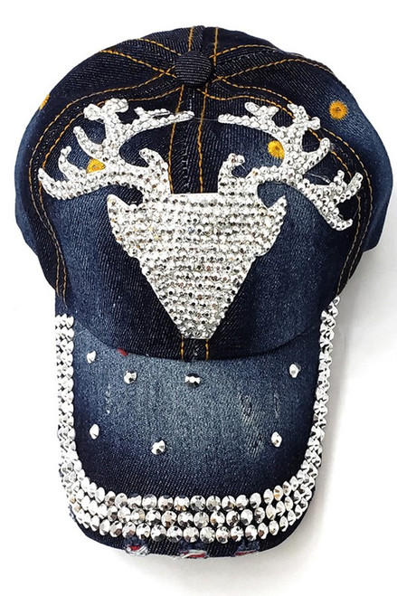 Fashion denim cap deer design in bling stones