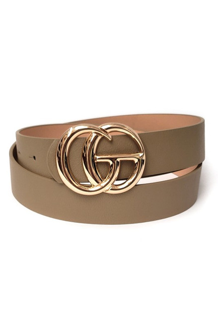 CG double ring gold buckle faux leather belt camel one size.