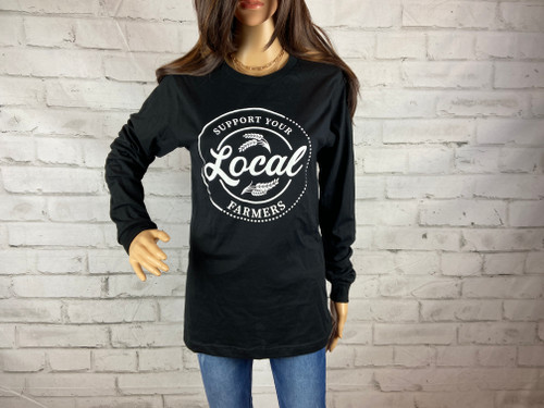 Support local farmers black long sleeve tee