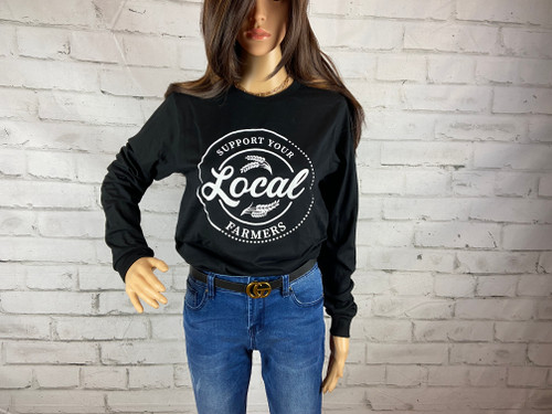 Support local farmers black long sleeve tee