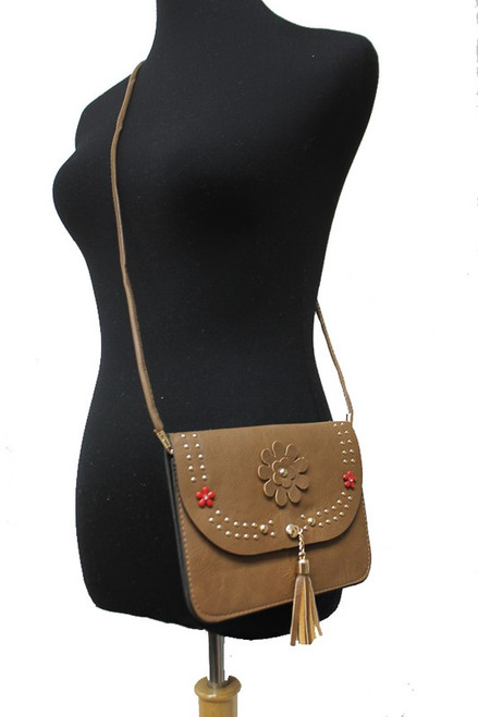 Flower Tassel Crossbody Brown