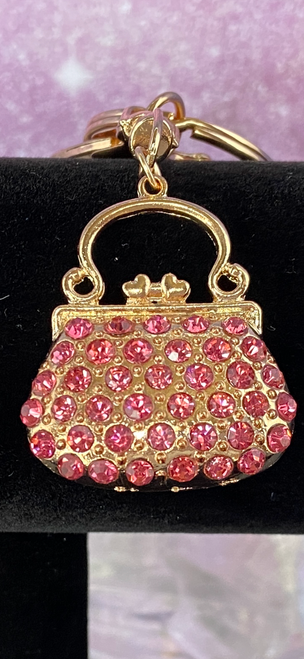 Bling chic stone embellished pendant keychain charm. 5 different stone colors set in fashion silver or gold, pink gold.