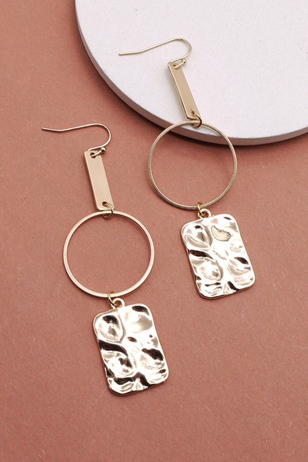 Hammered rectangle earring gold plated