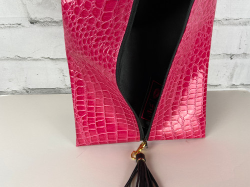 Designer makeup bag large hot pink sleek gator texture