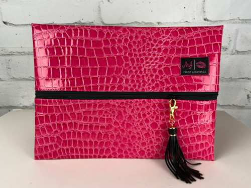Designer makeup bag large hot pink sleek gator texture