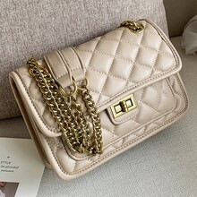 Khaki Peach quilted shoulder bag gold chain lozenge pattern embossed shoulder bag medium size bag  8.7 X 5.9 X 2.8