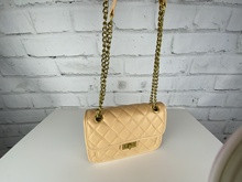 Khaki Peach quilted shoulder bag gold chain lozenge pattern embossed shoulder bag medium size bag  8.7 X 5.9 X 2.8