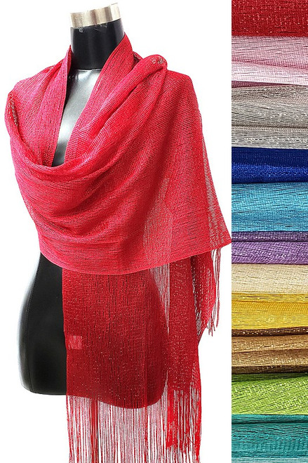 Shimmering Oblong Shawl Wraps scarf, 5 colors  long fringe scarf One size