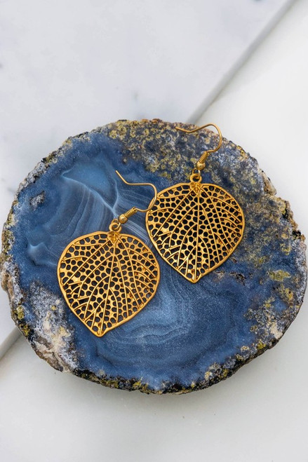 Gold Tone leaf drop earrings