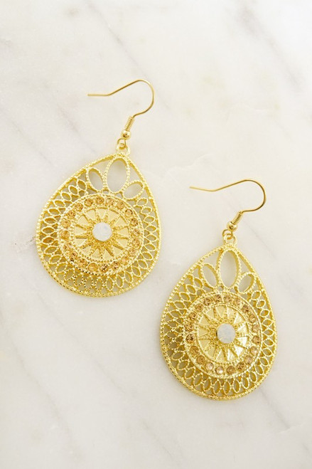 Goldtone intricate detail teardrop earrings