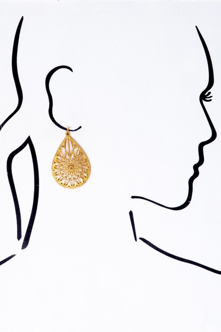 Vintage gold plated teardrop flower pattern filagree earrings