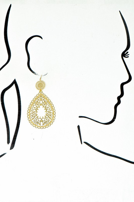 Exquisite detailed teardrop earrings shiny gold tone