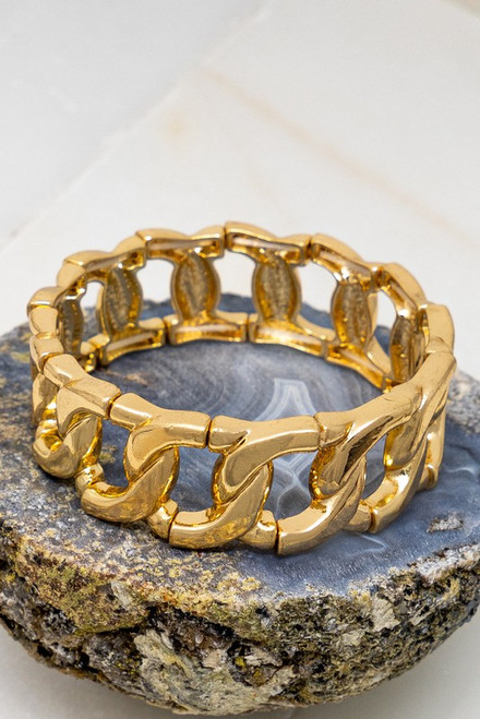 chunky link chain stretch bracelet shiny gold tone
