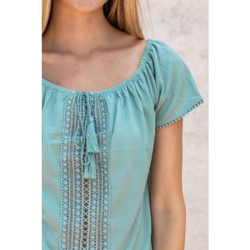 Sage blouse with tassel. XS - XXL