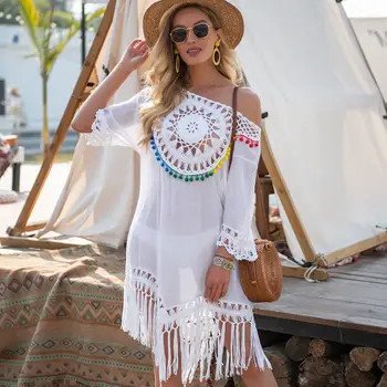 Summer women bikini cover up. Floral lace hallow swimsuit cover up beachwear one size white bathing suit beachwear tunic beach dress.