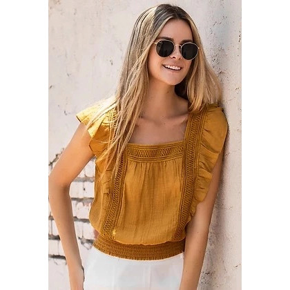 Turmeric boxy neckline resort top