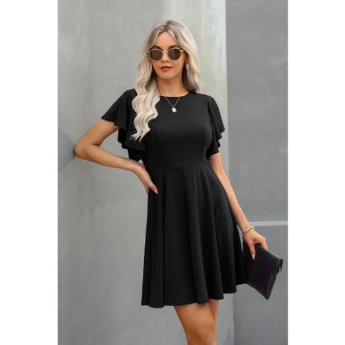 Little black dress!  Ruffle sleeve A-line dress