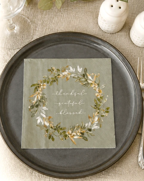 Thankful Grateful Blessed -  Luncheon Napkins - 6.5 x 6.5" (20/pkg)