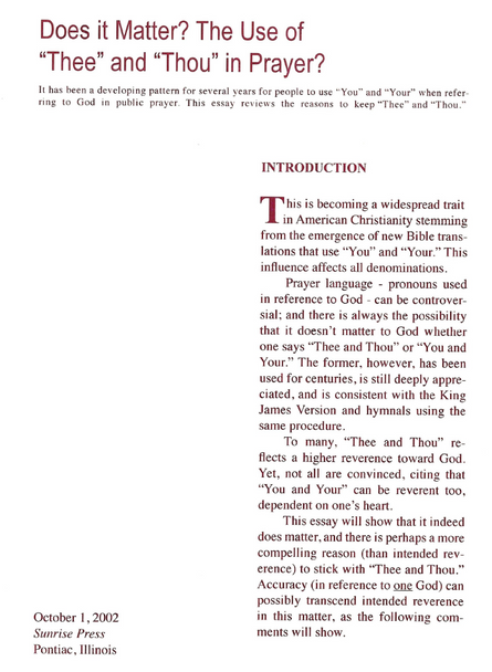 Does it Matter? The Use of Thee and Thou in Prayer - PDF Download