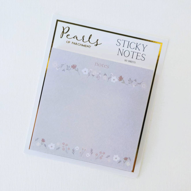 Wildflower Gray Floral Sticky Notes by Pearls of Parchment