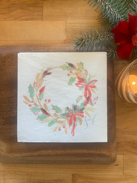 Christmas Wreath Joy -  Christmas Luncheon Napkins - 6.5 x 6.5" (16/pkg)