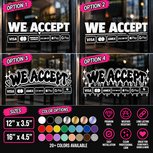 We Accept Window Decal (Payment Methods)
