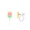 Pink and mint les petits macarons clip-on earrings showing the decorative front and soft comfort clip backing.