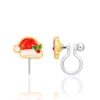 Merry Santa Hat clip-on earrings with enamel Santa hat design, holly detail, red stone accent, and transparent silicone clip