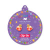 Girl Nation Hot Cocoa Clip-On Earrings displayed on purple Christmas ornament gift card