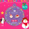 Girl Nation Santa & Santa Hat Perfect Pair Clip-On Earrings on purple ornament card with festive pink Christmas background