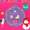 Girl Nation Snowflake & Ice Skate Perfect Pair Clip-On Earrings on purple ornament card with festive pink winter background