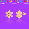 Front and side views of Girl Nation pink snowflake stud earrings showing hand-painted enamel, gold-tone edges and surgical steel post